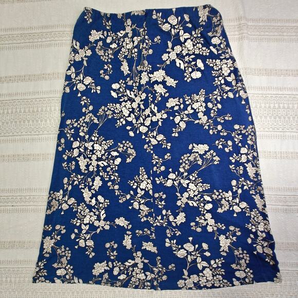 Bobeau Strapless Dark Blue Floral Comfy Dress Size M - Picture 2 of 6